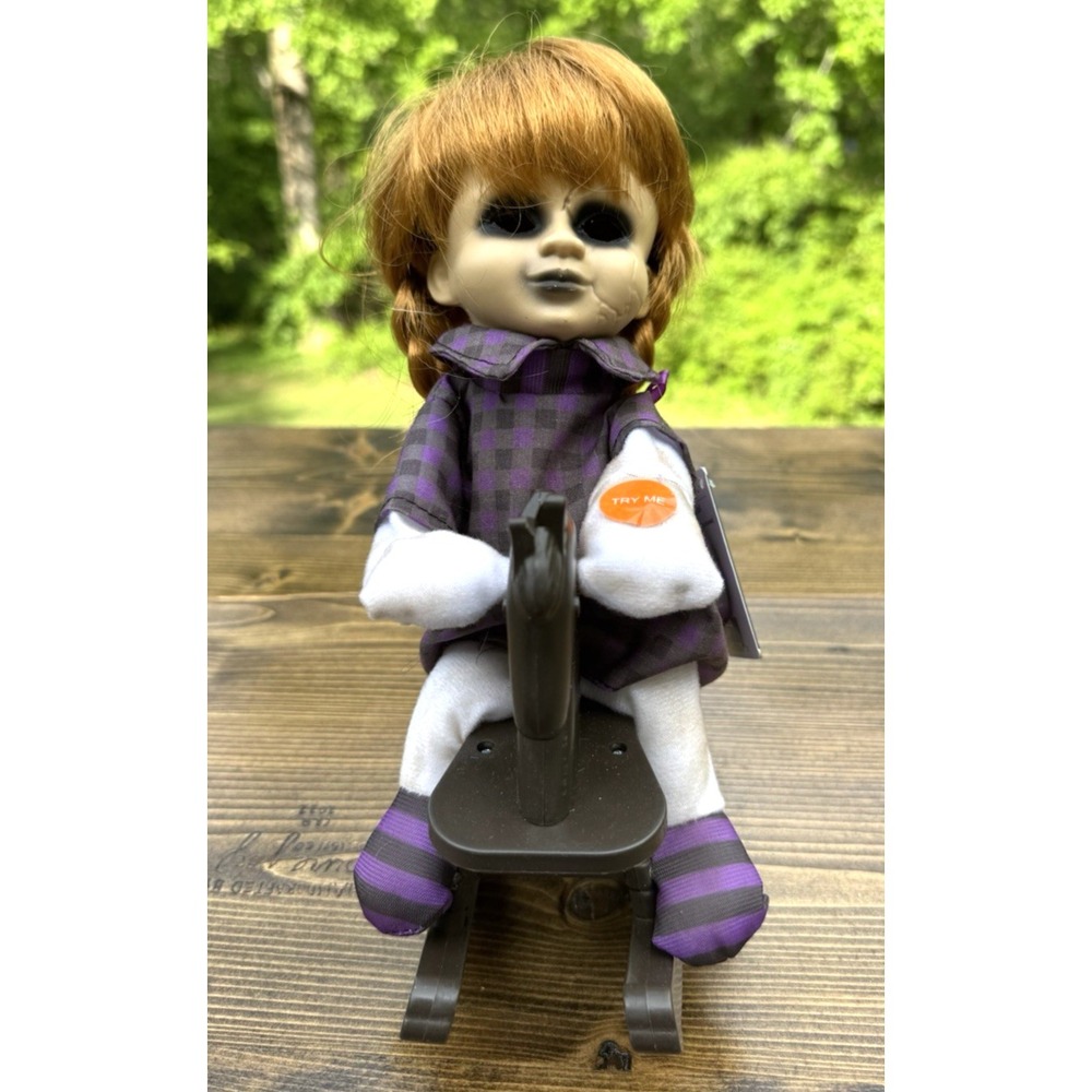 Animated Creepy Halloween Doll Rocking Horse LED Eyes‎ Sound Motion Decor